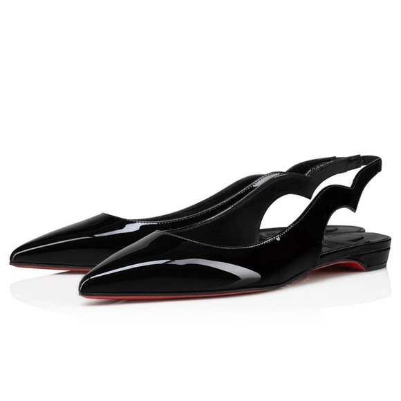 Christian Louboutin Hot Chickita Sling Flat Black Patent Slingback Ballet 38.5 - Picture 1 of 14